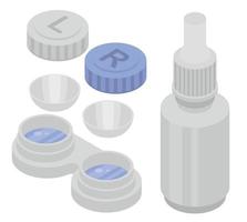 Contact lens icons set, isometric style vector