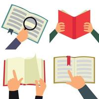 Reading book flat icon set vector