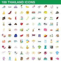 100 thailand icons set, cartoon style vector