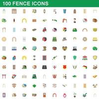 100 fence icons set, cartoon style vector