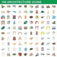 100 conjunto de iconos de arquitectura, estilo de dibujos animados vector