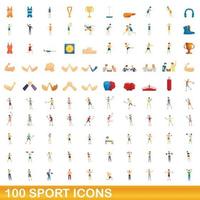 100 iconos deportivos, estilo de dibujos animados vector