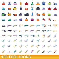 100 iconos de herramientas, estilo de dibujos animados vector