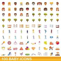 100 baby icons set, cartoon style vector