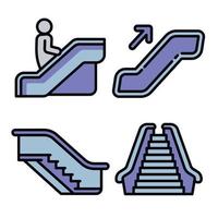 conjunto de iconos de escaleras mecánicas, estilo de esquema vector