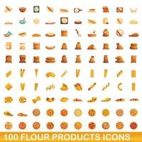 100 flour products icons set, cartoon style vector