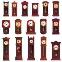 Pendulum clock icons set, cartoon style vector