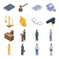 conjunto de iconos de justicia penal, estilo isométrico vector