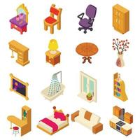 Home interior icons set, isometric style vector