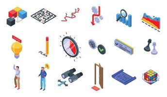 Problem solving icons set, isometric style vector