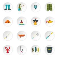 Fishing tools set flat icons vector