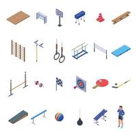 School gym icons set, isometric style vector