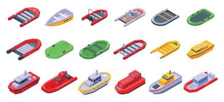 Rescue boat icons set, isometric style vector