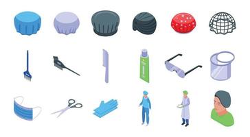 Hair cover icons set, isometric style vector