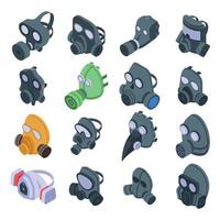 Gas mask icons set, isometric style vector