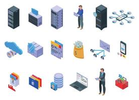 Customer database icons set, isometric style vector