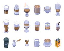 conjunto de iconos de café con leche, estilo isométrico vector