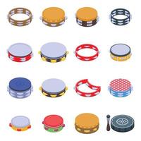 Tambourine icons set, isometric style vector