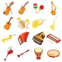 Musical instruments icons set, isometric style vector