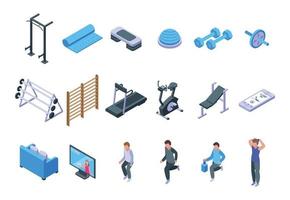 Home gym icons set, isometric style vector