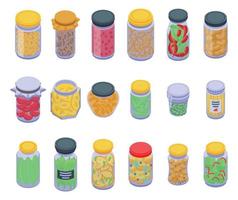 Pickled products icons set, isometric style