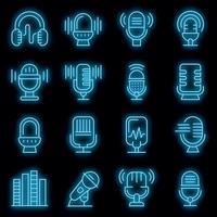 Podcast icons set vector neon