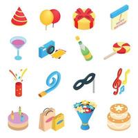 Birthday party isometric icons vector