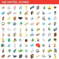 100 iconos de hotel, estilo isométrico 3d vector