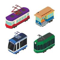 Conjunto de iconos de coche de tranvía, estilo isométrico vector