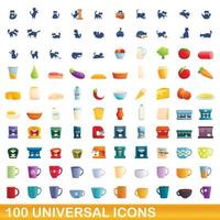 100 universal icons set, cartoon style vector