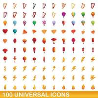 100 universal icons set, cartoon style vector