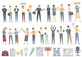 Seeking job icons set cartoon vector. Covid employment vector