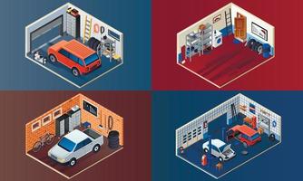 Garage interior banner set, isometric style vector