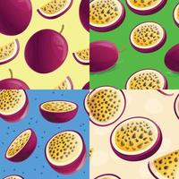 Maracuja fruit pattern set, cartoon style vector