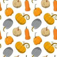 Hand drawn pumpkin in cartoon style. Vector seamless pattern. Cute autumn pattern textile. Design for greeting card and invitation of seasonal fall holidays, halloween, thsanksgiving, harvest