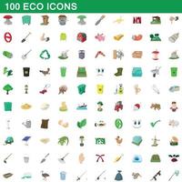 100 iconos ecológicos, estilo de dibujos animados vector