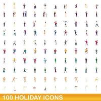 100 holiday icons set, cartoon style vector