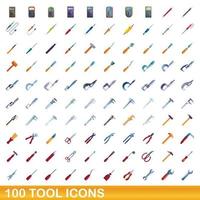 100 iconos de herramientas, estilo de dibujos animados vector