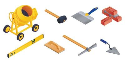 Masonry worker icons set, isometric style vector