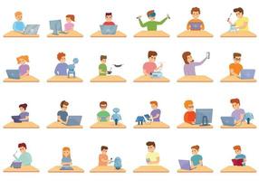 Programming for children icons set, cartoon style vector