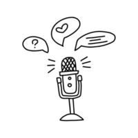 icono de micrófono multimedia para podcast y radiodifusión en estilo de fideos vector