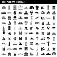 100 view icons set, simple style vector