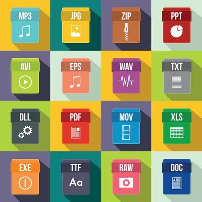 Web document icons set, flat style