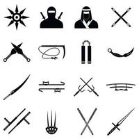 Ninja black simple icons set vector