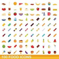 100 food icons set, cartoon style vector