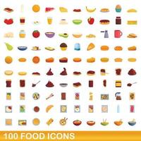 100 food icons set, cartoon style vector