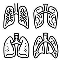 Lung icon set, outline style vector