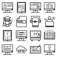 Online learning icon set, online learning icons via multimedia equipment vector