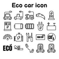 Eco car line icon, clean energy vehicle concept. Engine electricity symbol. Fuel economy. Future environmentally friendly vehicle. Vector illustration on white background.