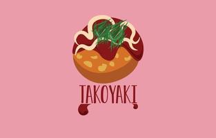 a piece of takoyaki placed on pink background,japanese cuisine,octopus ball,cartoon vector illustration